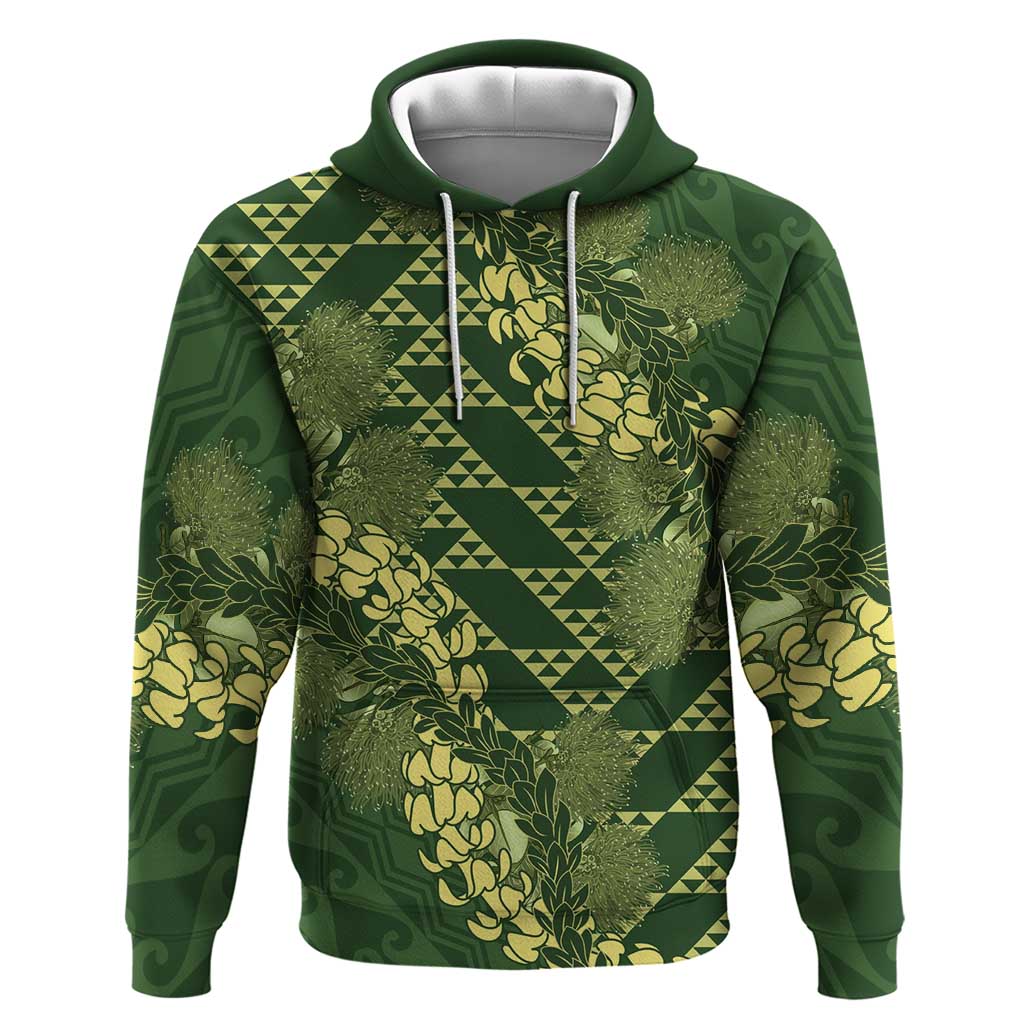 Green Aloha Hawaii Zip Hoodie Hawaiian Kakau Ohia Lehua Lei - Polynesian Pride