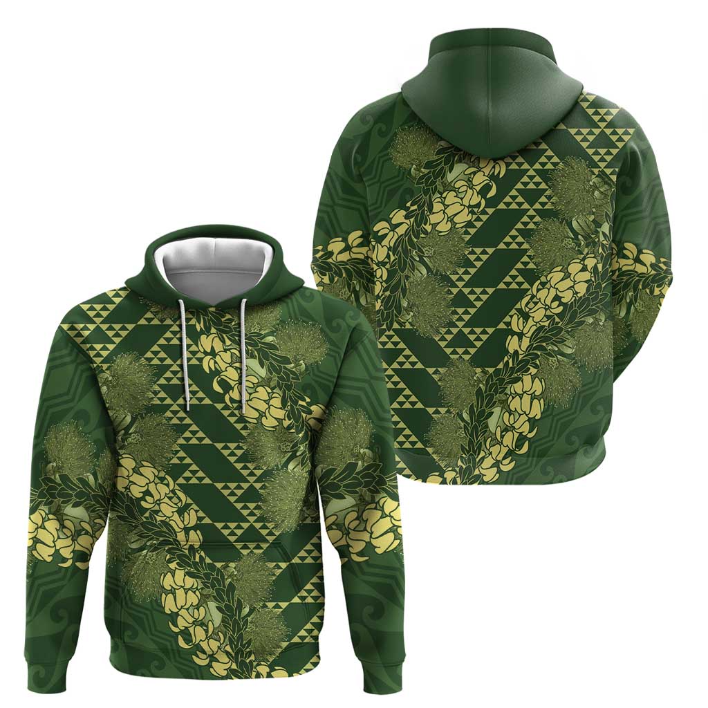 Green Aloha Hawaii Zip Hoodie Hawaiian Kakau Ohia Lehua Lei - Polynesian Pride