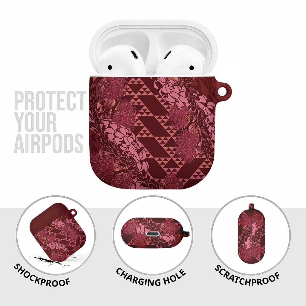 Maroon Aloha Hawaii AirPods Case Hawaiian Kakau Ohia Lehua Lei - Polynesian Pride