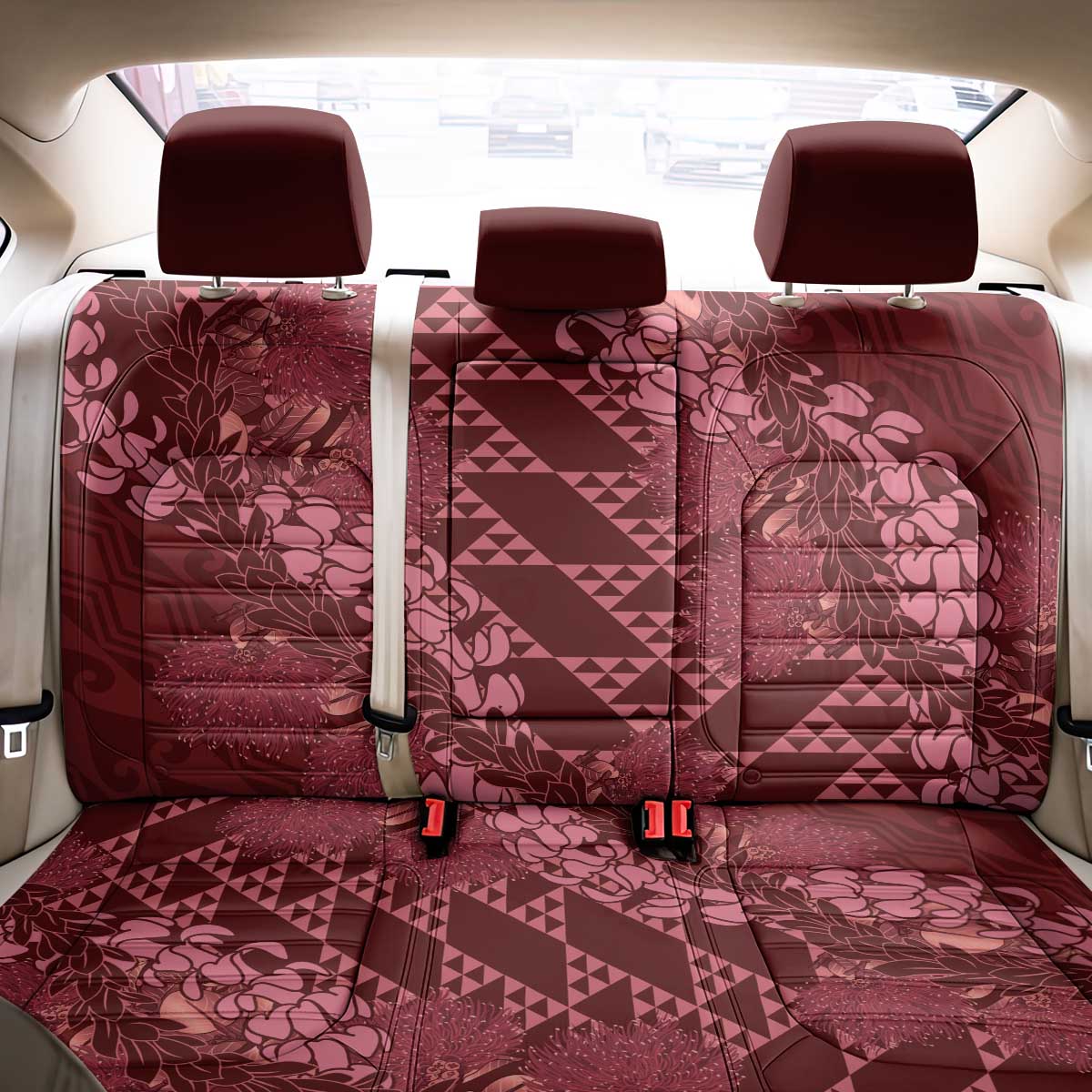 Maroon Aloha Hawaii Back Car Seat Cover Hawaiian Kakau Ohia Lehua Lei - Polynesian Pride