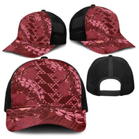 Maroon Aloha Hawaii Baseball Net Cap Hawaiian Kakau Ohia Lehua Lei - Polynesian Pride
