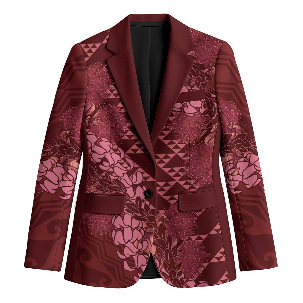 Maroon Aloha Hawaii Blazer Hawaiian Kakau Ohia Lehua Lei LT14 Unisex Maroon - Polynesian Pride