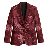 Maroon Aloha Hawaii Blazer Hawaiian Kakau Ohia Lehua Lei LT14 Unisex Maroon - Polynesian Pride