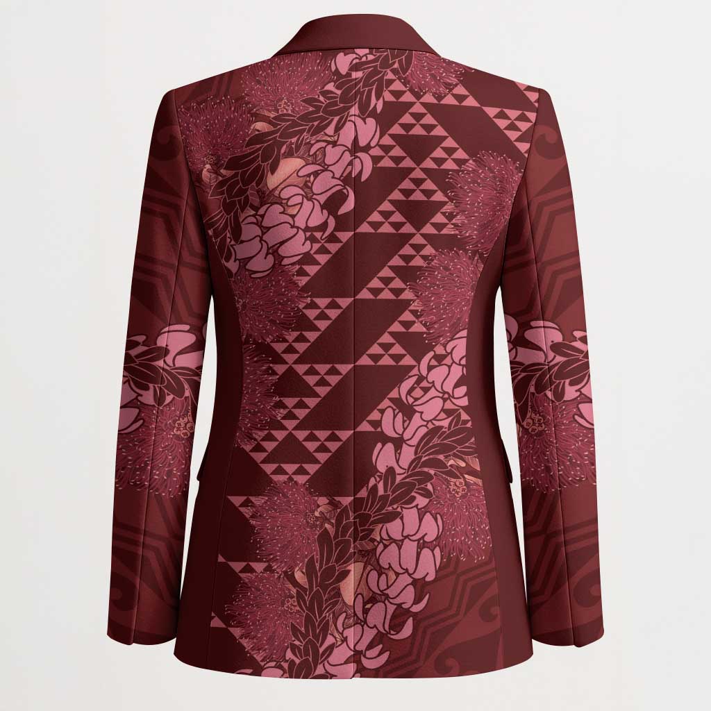 Maroon Aloha Hawaii Blazer Hawaiian Kakau Ohia Lehua Lei LT14 - Polynesian Pride