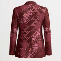 Maroon Aloha Hawaii Blazer Hawaiian Kakau Ohia Lehua Lei LT14 - Polynesian Pride