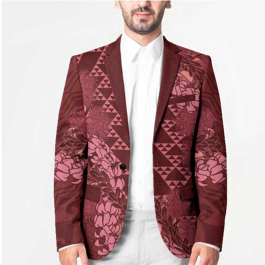 Maroon Aloha Hawaii Blazer Hawaiian Kakau Ohia Lehua Lei LT14 - Polynesian Pride