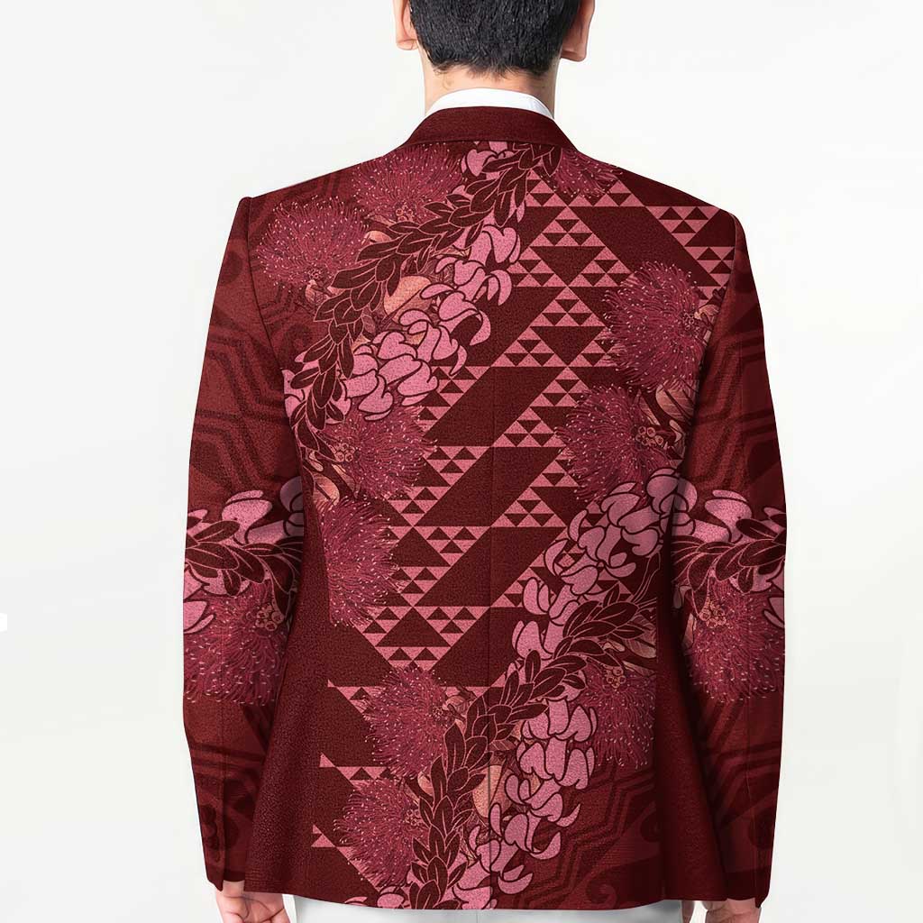 Maroon Aloha Hawaii Blazer Hawaiian Kakau Ohia Lehua Lei LT14 - Polynesian Pride