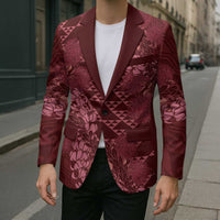 Maroon Aloha Hawaii Blazer Hawaiian Kakau Ohia Lehua Lei LT14 - Polynesian Pride