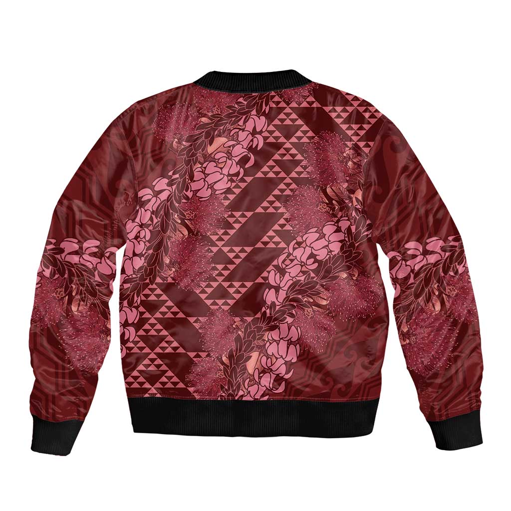 Maroon Aloha Hawaii Bomber Jacket Hawaiian Kakau Ohia Lehua Lei - Polynesian Pride