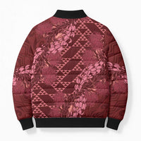 Maroon Aloha Hawaii Bomber Puffer Jacket Hawaiian Kakau Ohia Lehua Lei - Polynesian Pride