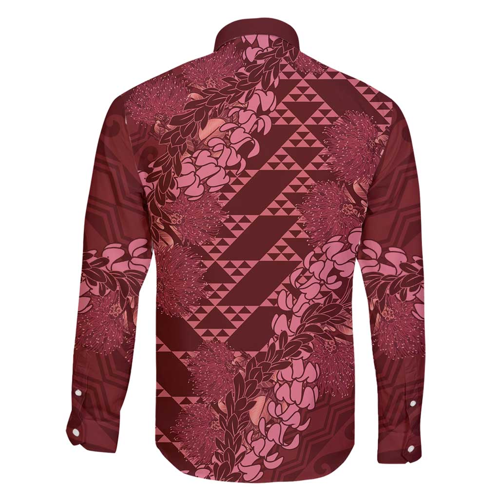 Maroon Aloha Hawaii Family Matching Long Sleeve Bodycon Dress and Hawaiian Shirt Hawaiian Kakau Ohia Lehua Lei - Polynesian Pride
