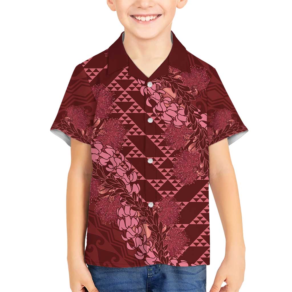 Maroon Aloha Hawaii Family Matching Long Sleeve Bodycon Dress and Hawaiian Shirt Hawaiian Kakau Ohia Lehua Lei - Polynesian Pride