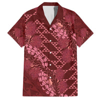 Maroon Aloha Hawaii Family Matching Off The Shoulder Long Sleeve Dress and Hawaiian Shirt Hawaiian Kakau Ohia Lehua Lei - Polynesian Pride