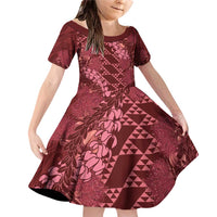 Maroon Aloha Hawaii Family Matching Off Shoulder Short Dress and Hawaiian Shirt Hawaiian Kakau Ohia Lehua Lei - Polynesian Pride