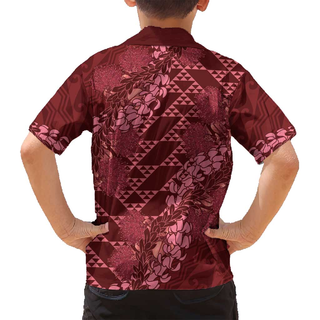 Maroon Aloha Hawaii Family Matching Tank Maxi Dress and Hawaiian Shirt Hawaiian Kakau Ohia Lehua Lei - Polynesian Pride