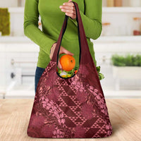 Maroon Aloha Hawaii Grocery Bag Hawaiian Kakau Ohia Lehua Lei - Polynesian Pride