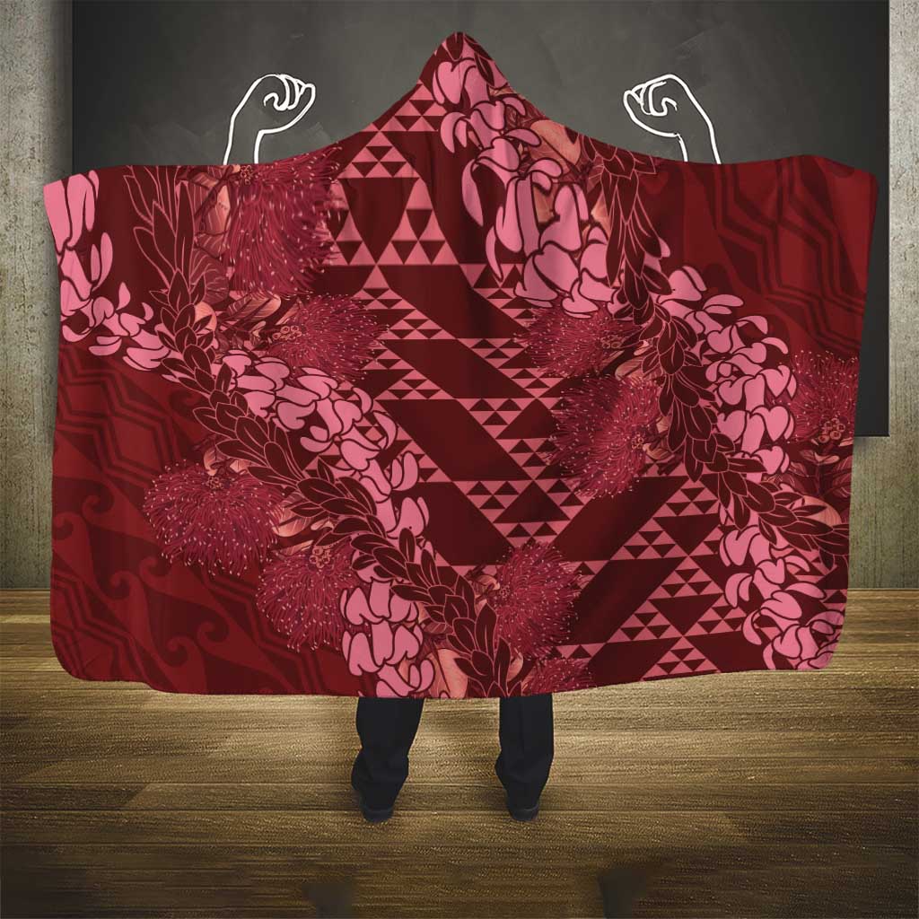 Maroon Aloha Hawaii Hooded Blanket Hawaiian Kakau Ohia Lehua Lei - Polynesian Pride