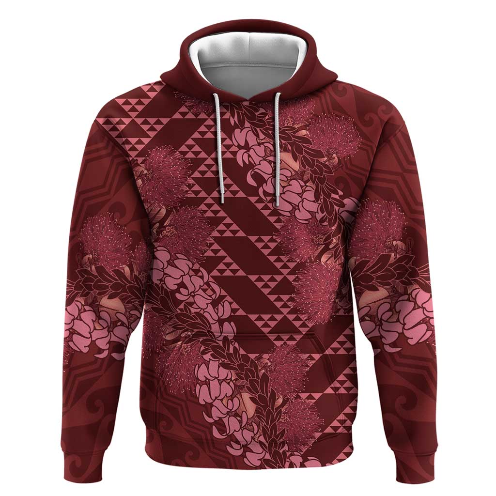 Maroon Aloha Hawaii Hoodie Hawaiian Kakau Ohia Lehua Lei - Polynesian Pride