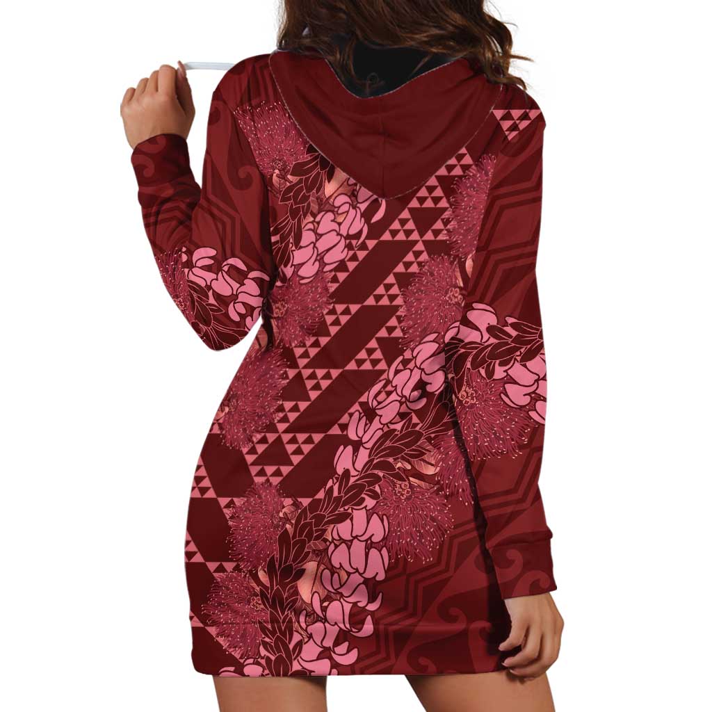Maroon Aloha Hawaii Hoodie Dress Hawaiian Kakau Ohia Lehua Lei - Polynesian Pride