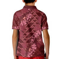 Maroon Aloha Hawaii Kid Polo Shirt Hawaiian Kakau Ohia Lehua Lei - Polynesian Pride