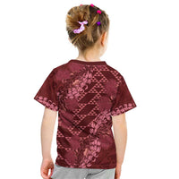 Maroon Aloha Hawaii Kid T Shirt Hawaiian Kakau Ohia Lehua Lei - Polynesian Pride