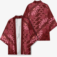 Maroon Aloha Hawaii Kimono Hawaiian Kakau Ohia Lehua Lei - Polynesian Pride