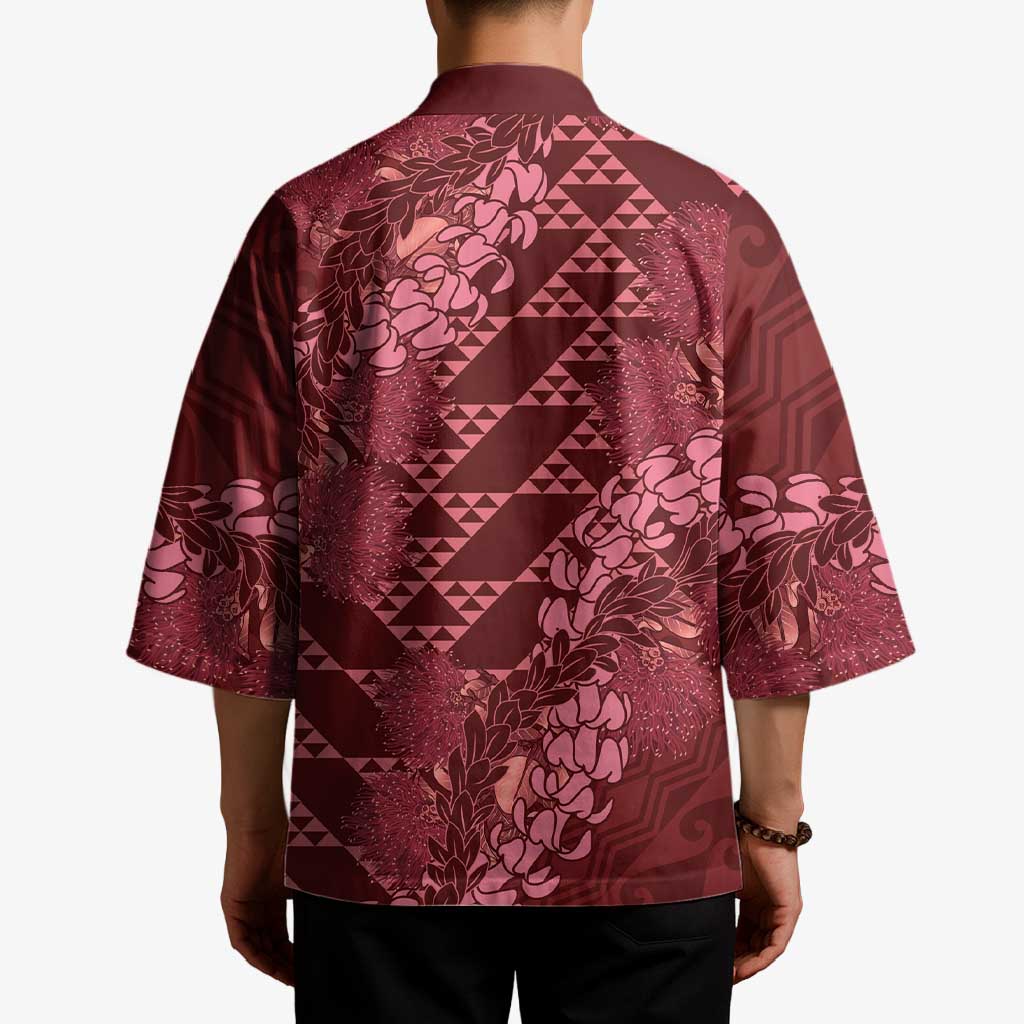 Maroon Aloha Hawaii Kimono Hawaiian Kakau Ohia Lehua Lei - Polynesian Pride