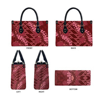 Maroon Aloha Hawaii Leather Bag Hawaiian Kakau Ohia Lehua Lei - Polynesian Pride