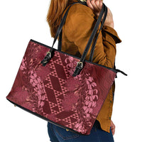 Maroon Aloha Hawaii Leather Tote Bag Hawaiian Kakau Ohia Lehua Lei - Polynesian Pride