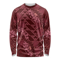 Maroon Aloha Hawaii Long Sleeve Shirt Hawaiian Kakau Ohia Lehua Lei - Polynesian Pride