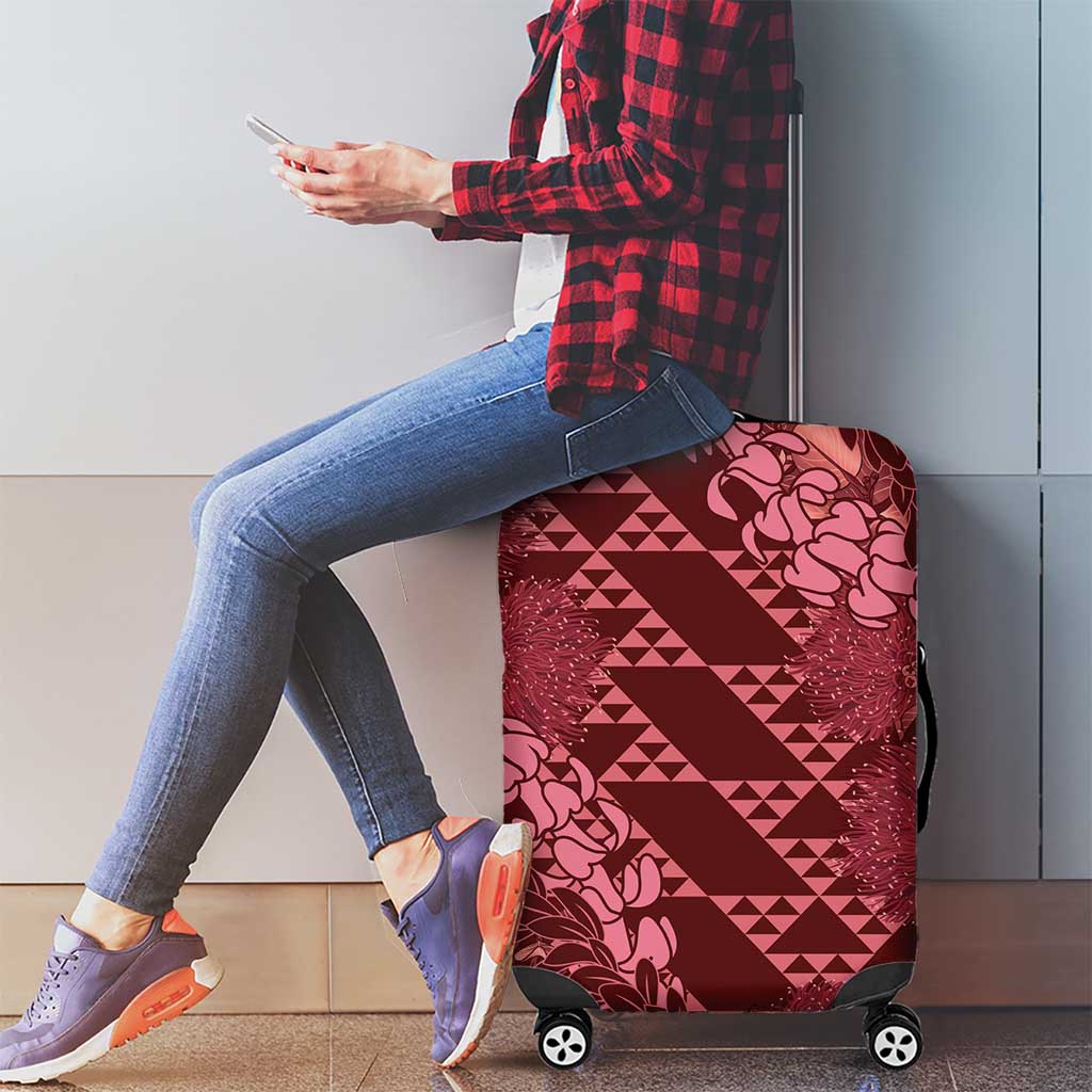 Maroon Aloha Hawaii Luggage Cover Hawaiian Kakau Ohia Lehua Lei - Polynesian Pride