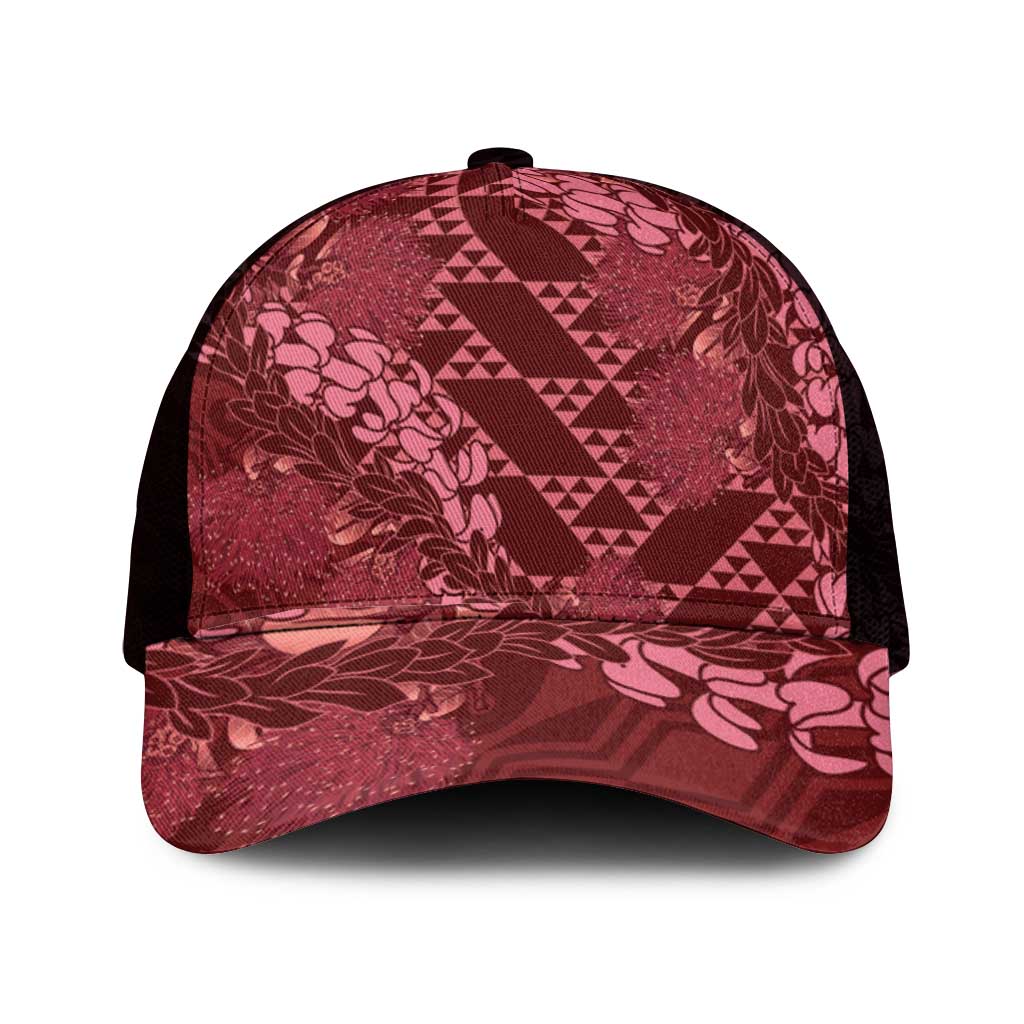 Maroon Aloha Hawaii Mesh Trucker Cap Hawaiian Kakau Ohia Lehua Lei - Polynesian Pride