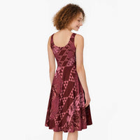 Maroon Aloha Hawaii Midi Dress Hawaiian Kakau Ohia Lehua Lei - Polynesian Pride