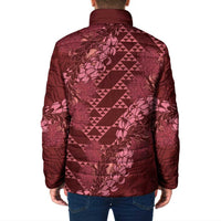 Maroon Aloha Hawaii Padded Jacket Hawaiian Kakau Ohia Lehua Lei - Polynesian Pride