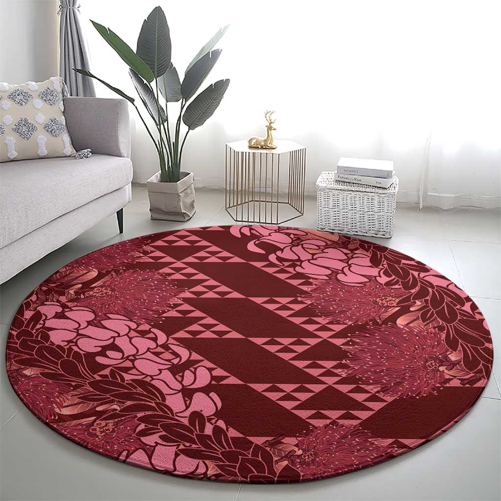 Maroon Aloha Hawaii Round Carpet Hawaiian Kakau Ohia Lehua Lei - Polynesian Pride