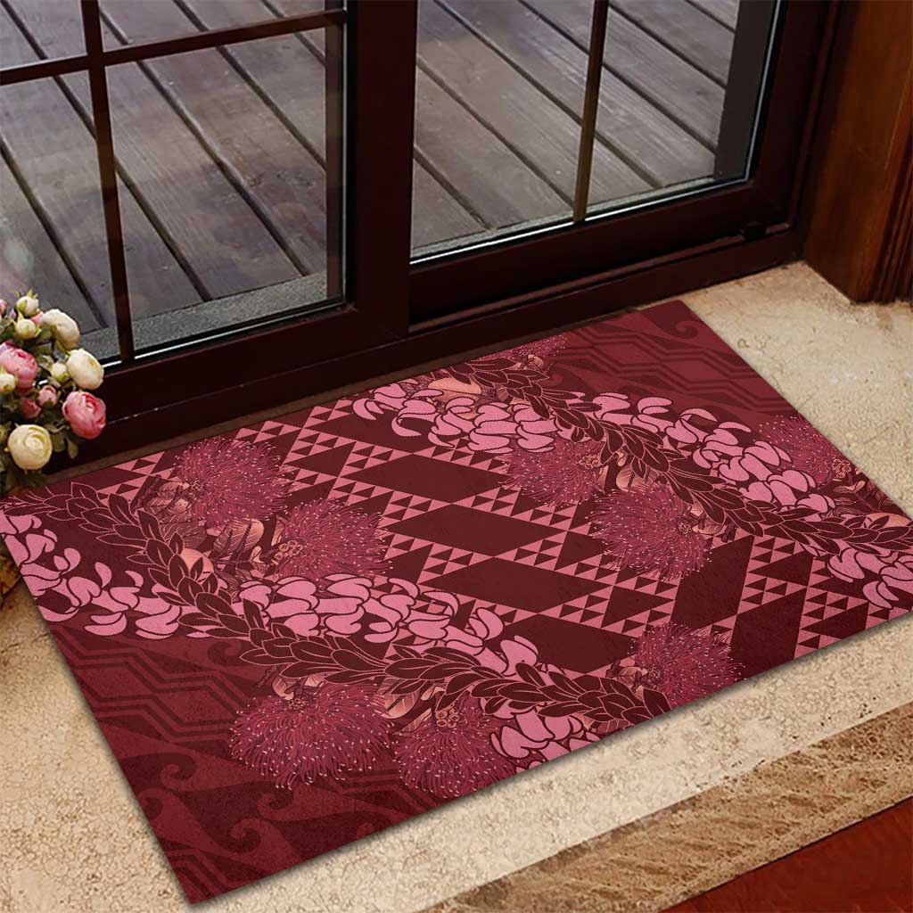 Maroon Aloha Hawaii Rubber Doormat Hawaiian Kakau Ohia Lehua Lei - Polynesian Pride
