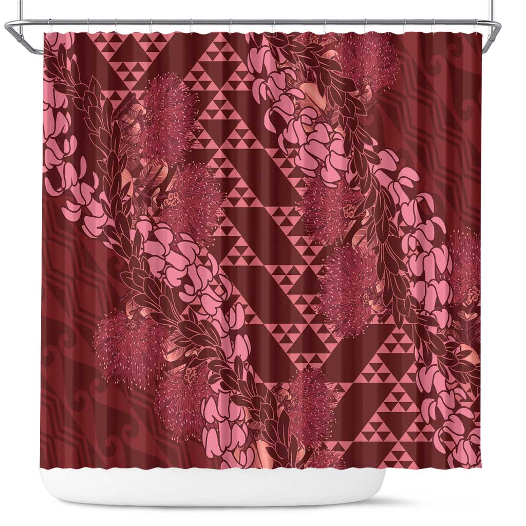 Maroon Aloha Hawaii Shower Curtain Hawaiian Kakau Ohia Lehua Lei - Polynesian Pride