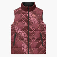 Maroon Aloha Hawaii Sleeveless Puffer Jacket Hawaiian Kakau Ohia Lehua Lei - Polynesian Pride
