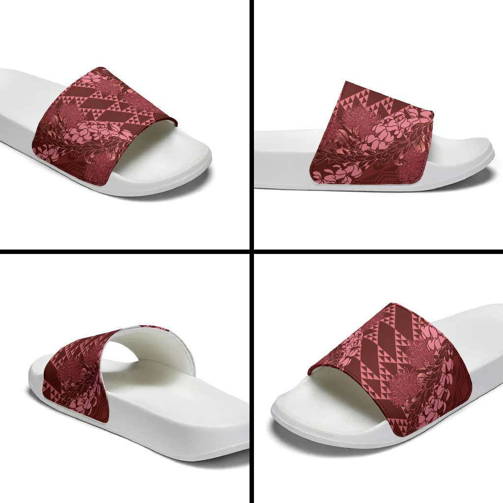 Maroon Aloha Hawaii Slide Sandals Hawaiian Kakau Ohia Lehua Lei - Polynesian Pride