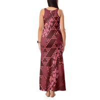 Maroon Aloha Hawaii Tank Maxi Dress Hawaiian Kakau Ohia Lehua Lei - Polynesian Pride