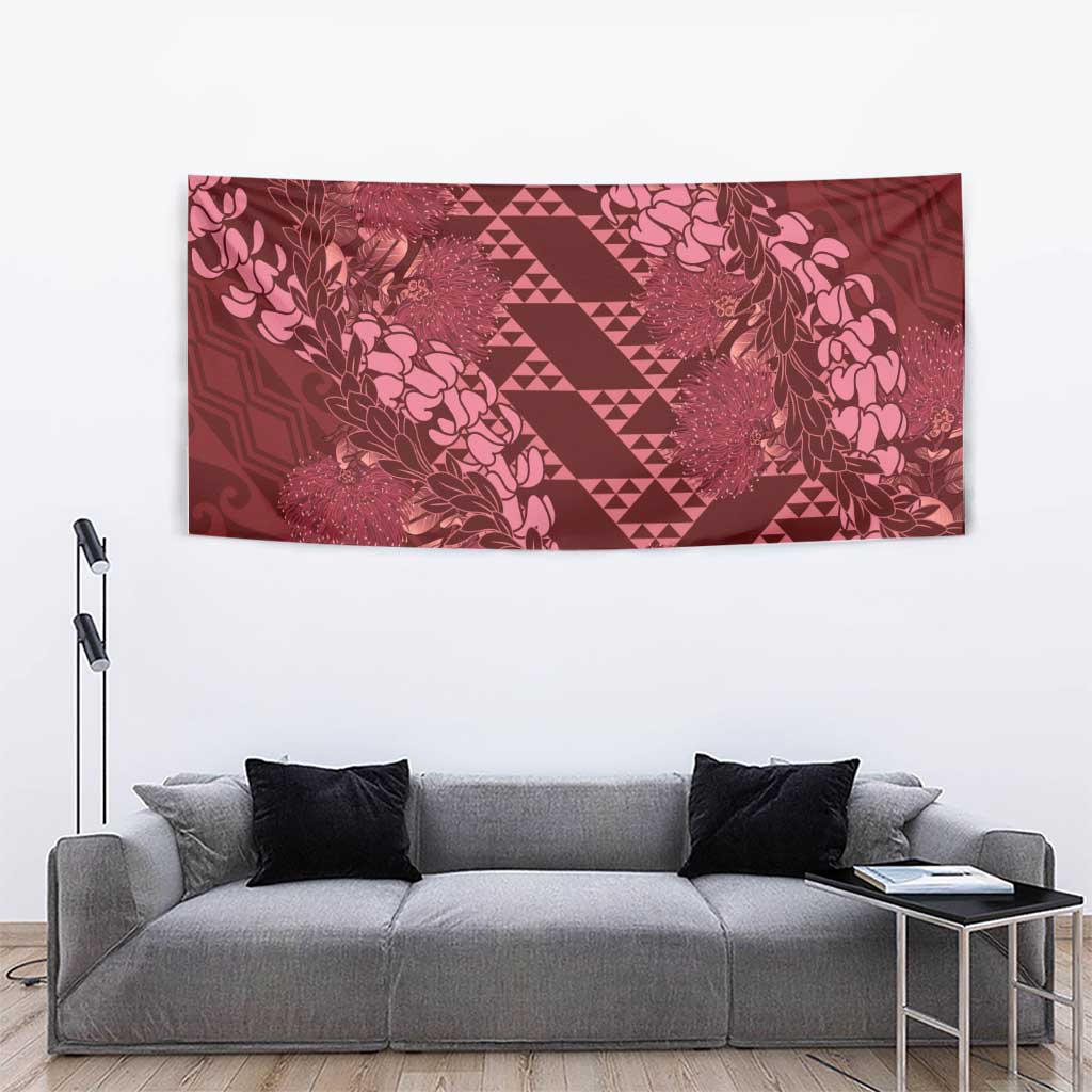 Maroon Aloha Hawaii Tapestry Hawaiian Kakau Ohia Lehua Lei - Polynesian Pride