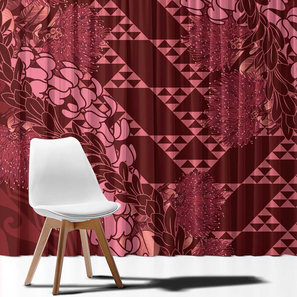 Maroon Aloha Hawaii Window Curtain Hawaiian Kakau Ohia Lehua Lei - Polynesian Pride