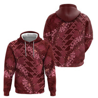Maroon Aloha Hawaii Zip Hoodie Hawaiian Kakau Ohia Lehua Lei - Polynesian Pride