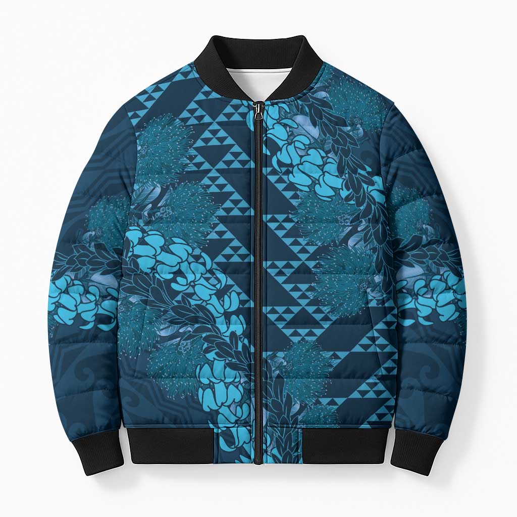 Naval Night Aloha Hawaii Bomber Puffer Jacket Hawaiian Kakau Ohia Lehua Lei - Polynesian Pride