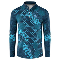 Naval Night Aloha Hawaii Button Sweatshirt Hawaiian Kakau Ohia Lehua Lei - Polynesian Pride