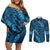 Naval Night Aloha Hawaii Couples Matching Off Shoulder Short Dress and Long Sleeve Button Shirt Hawaiian Kakau Ohia Lehua Lei - Polynesian Pride