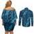 Naval Night Aloha Hawaii Couples Matching Off Shoulder Short Dress and Long Sleeve Button Shirt Hawaiian Kakau Ohia Lehua Lei - Polynesian Pride