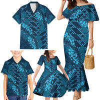 Naval Night Aloha Hawaii Family Matching Mermaid Dress and Hawaiian Shirt Hawaiian Kakau Ohia Lehua Lei - Polynesian Pride