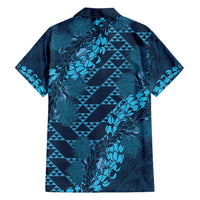 Naval Night Aloha Hawaii Family Matching Off Shoulder Short Dress and Hawaiian Shirt Hawaiian Kakau Ohia Lehua Lei - Polynesian Pride