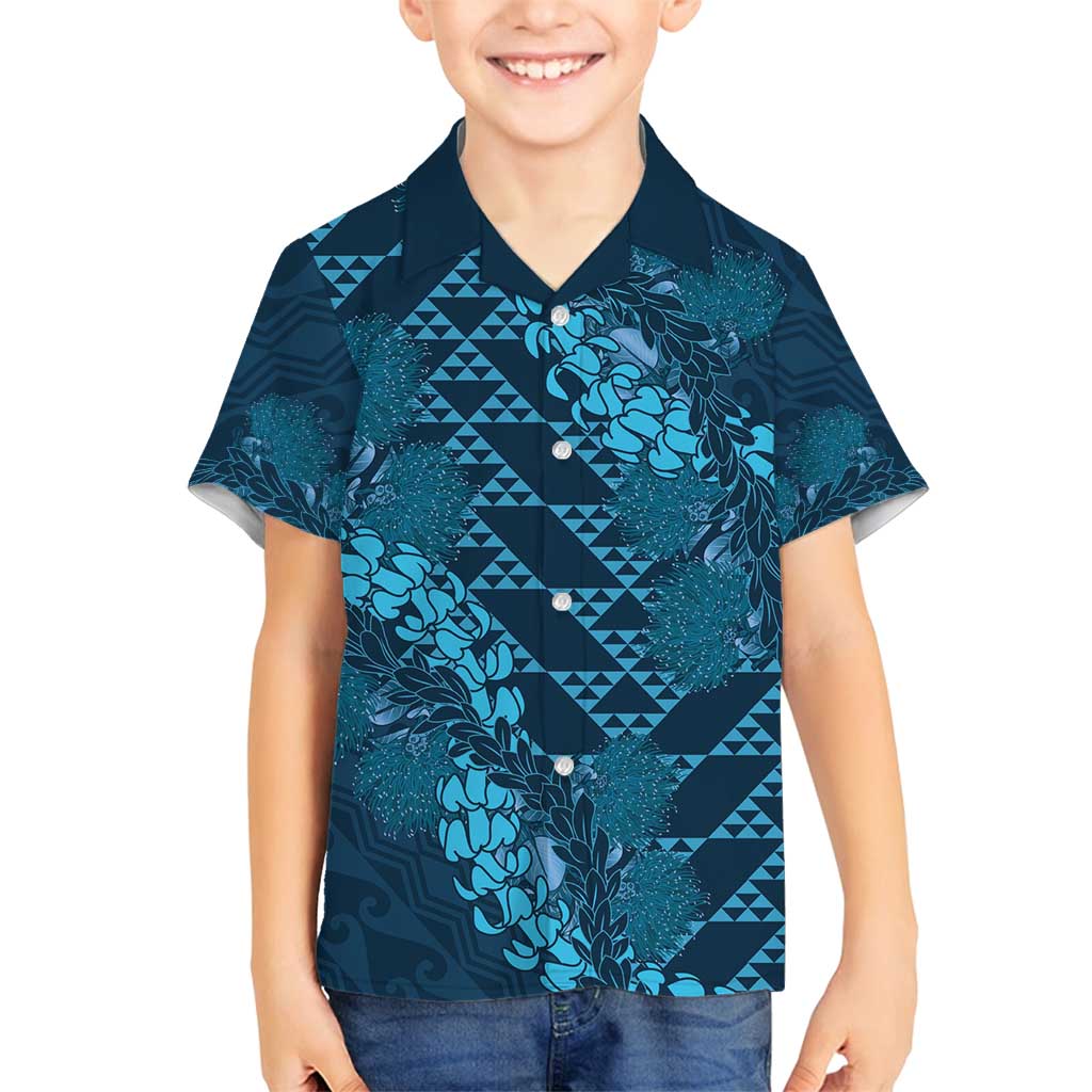 Naval Night Aloha Hawaii Family Matching Off Shoulder Short Dress and Hawaiian Shirt Hawaiian Kakau Ohia Lehua Lei - Polynesian Pride